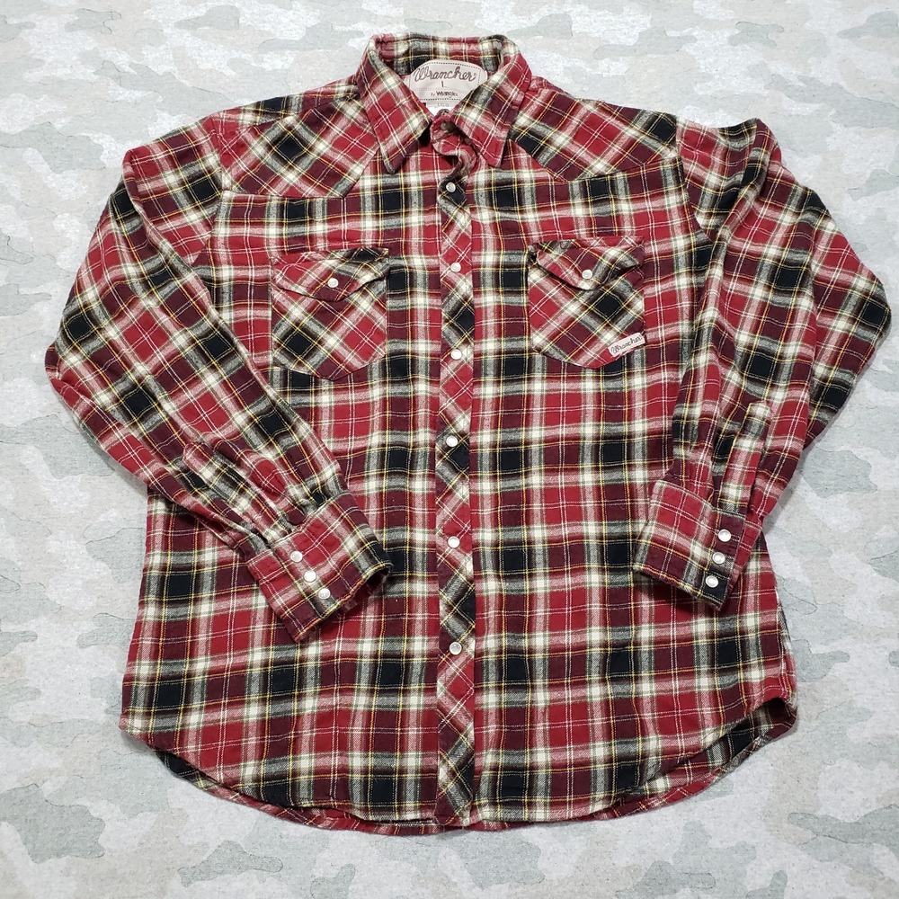 Wrancher By Wrangler Shirt Mens Large Red Plaid Long Sleeve Pearl Snap...